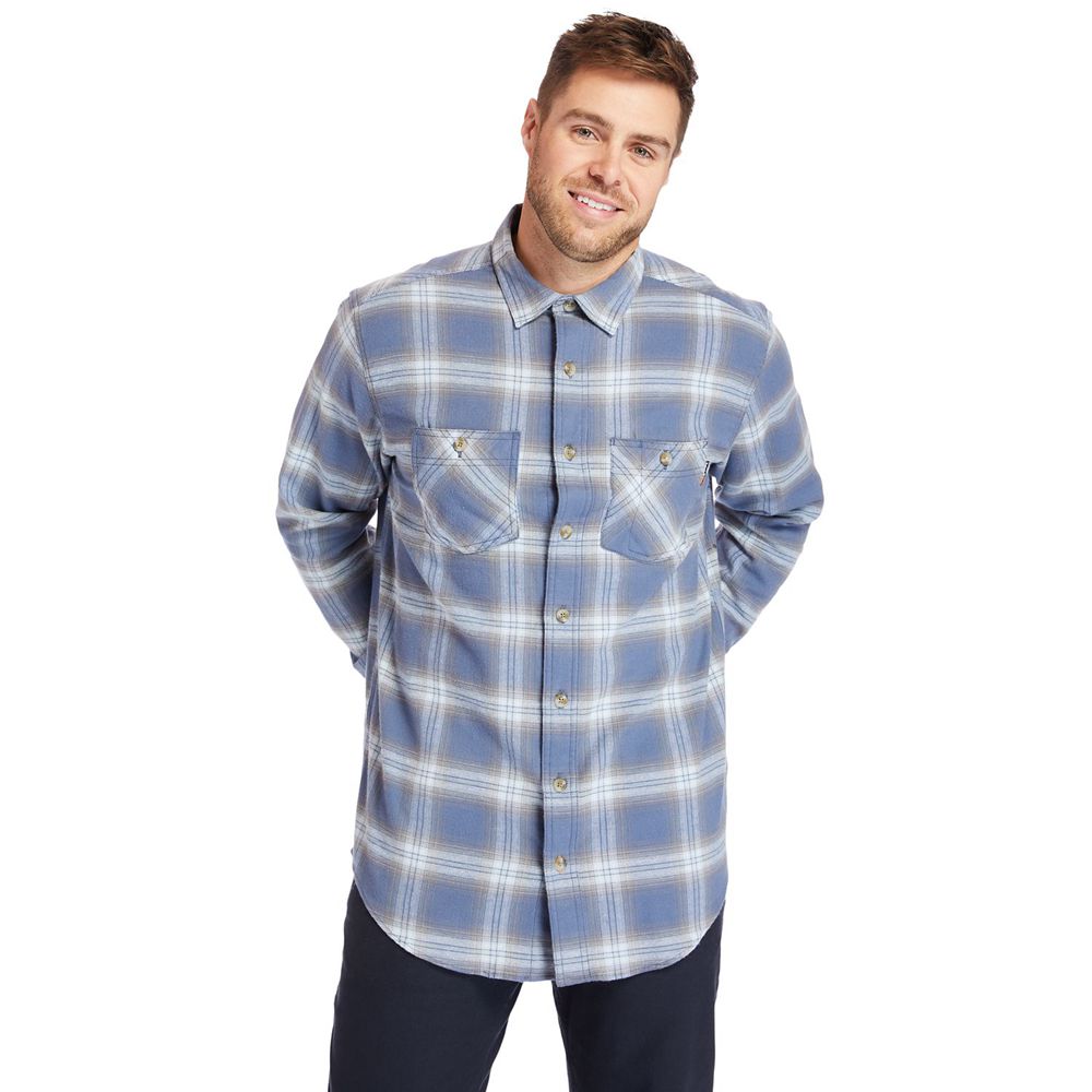 Camasi Timberland Barbati Albastri - Pro® Big & Tall Woodfort Flex Flannel Work - Romania - WHLQXB05